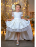 Short Sleeves White Lace Tulle High Low Flower Girl Dress
